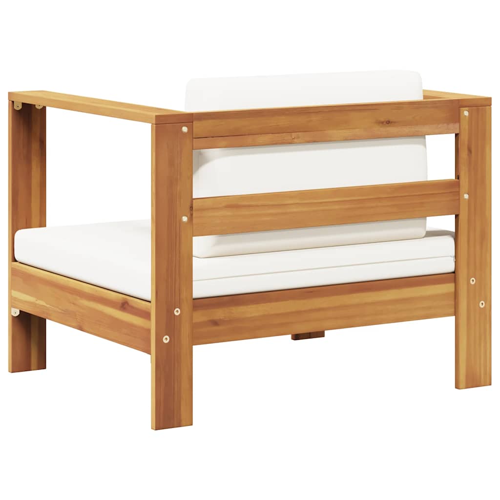 Fotoliu de grădină cu pernă, crem, lemn masiv de acacia