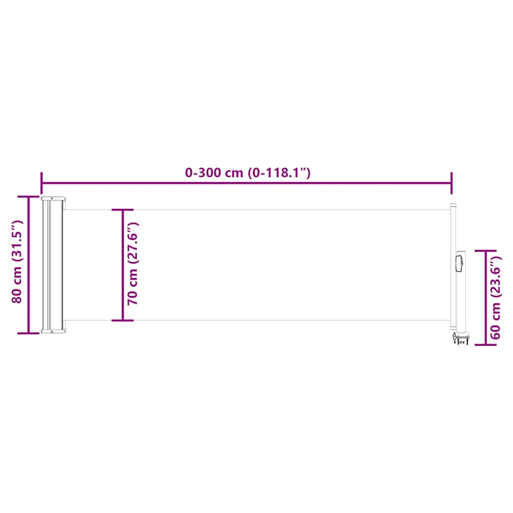 Copertină laterală retractabilă de terasă, maro, 80 x 300 cm