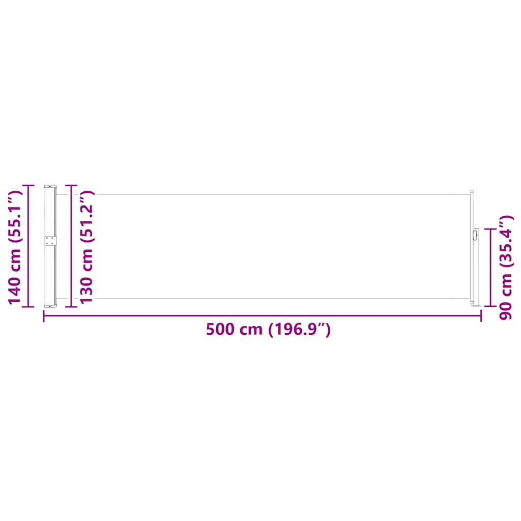 Copertină laterală retractabilă de terasă, gri, 140 x 500 cm