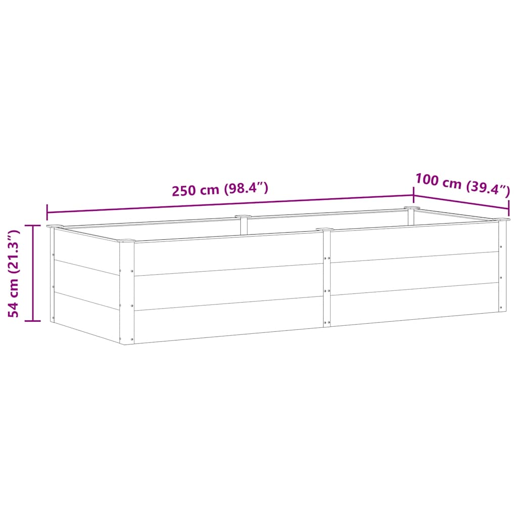 Strat înălțat de grădină, gri, 250 x 100 x 54 cm, WPC