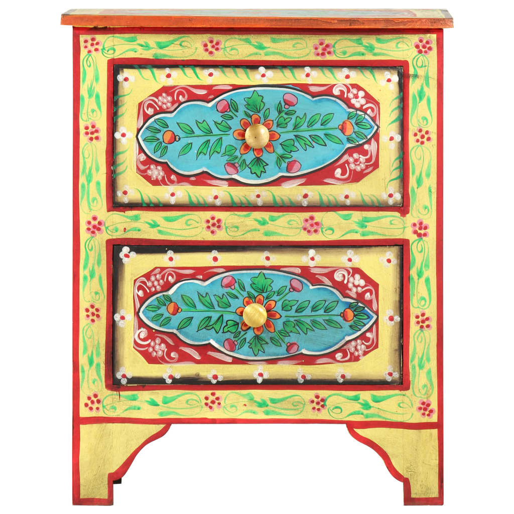 Noptieră pictată manual, 40 x 30 x 50 cm, lemn masiv de mango