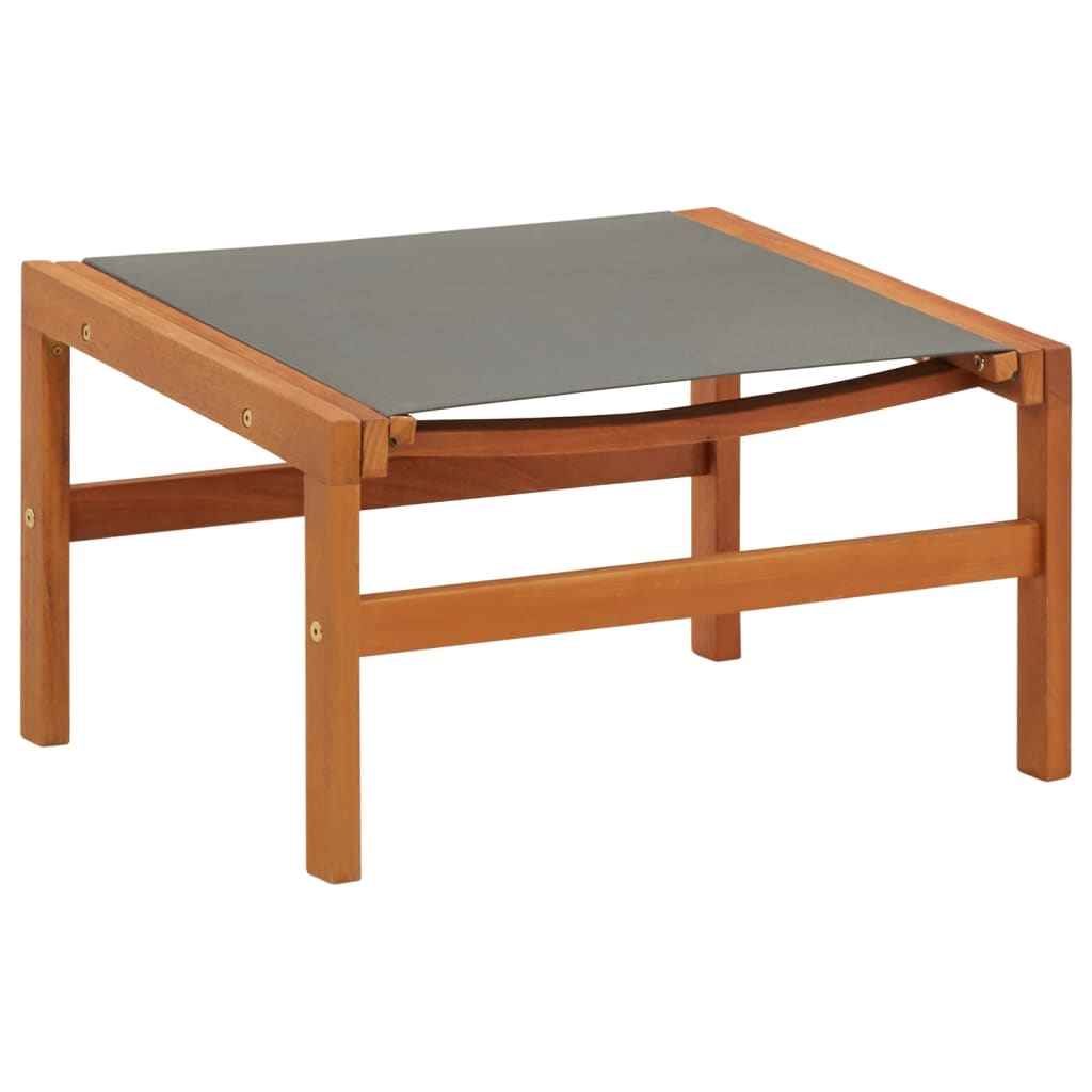 Scaun grădină cu taburet, gri, lemn masiv eucalipt & textilenă