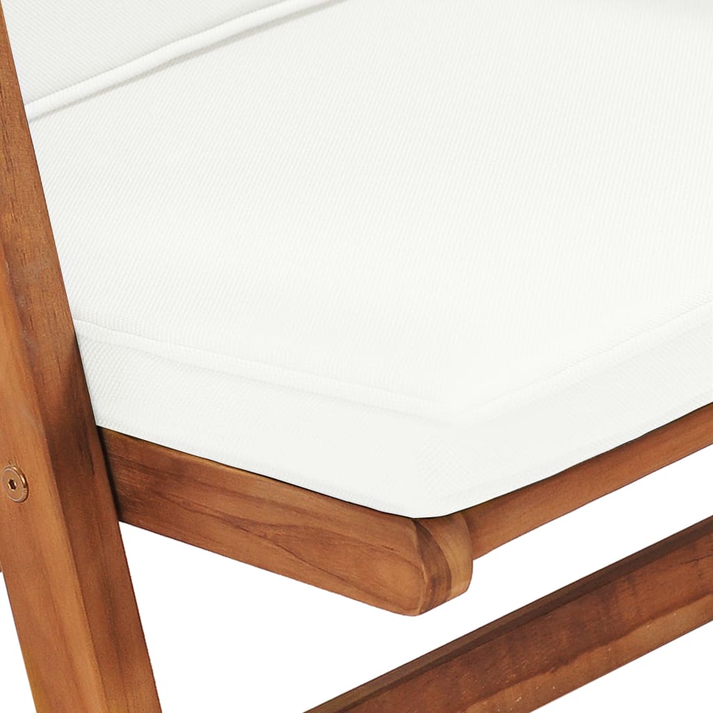 Scaune grădină rabatabile cu perne 2 buc. crem lemn masiv tec