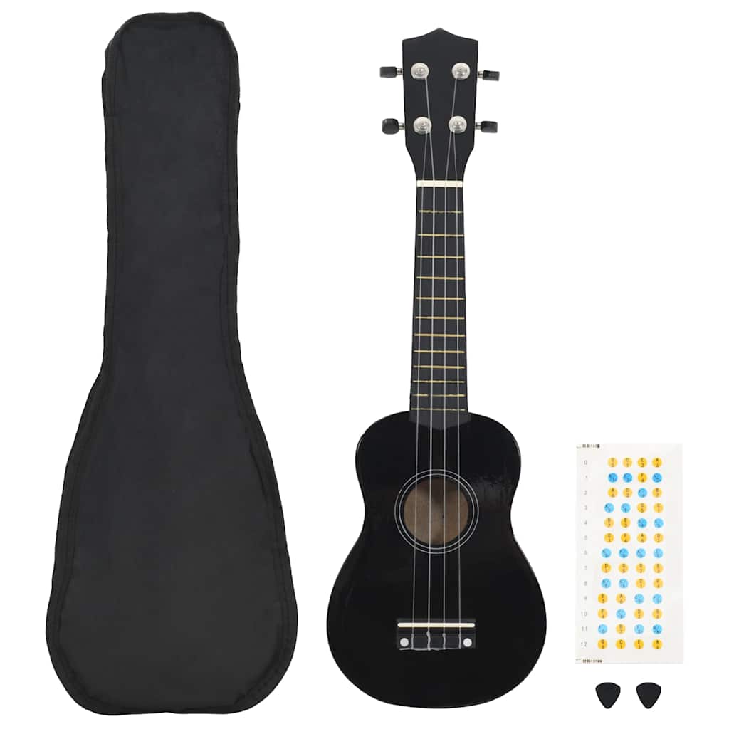 Set ukulele soprano, cu husă, pentru copii, negru, 21"