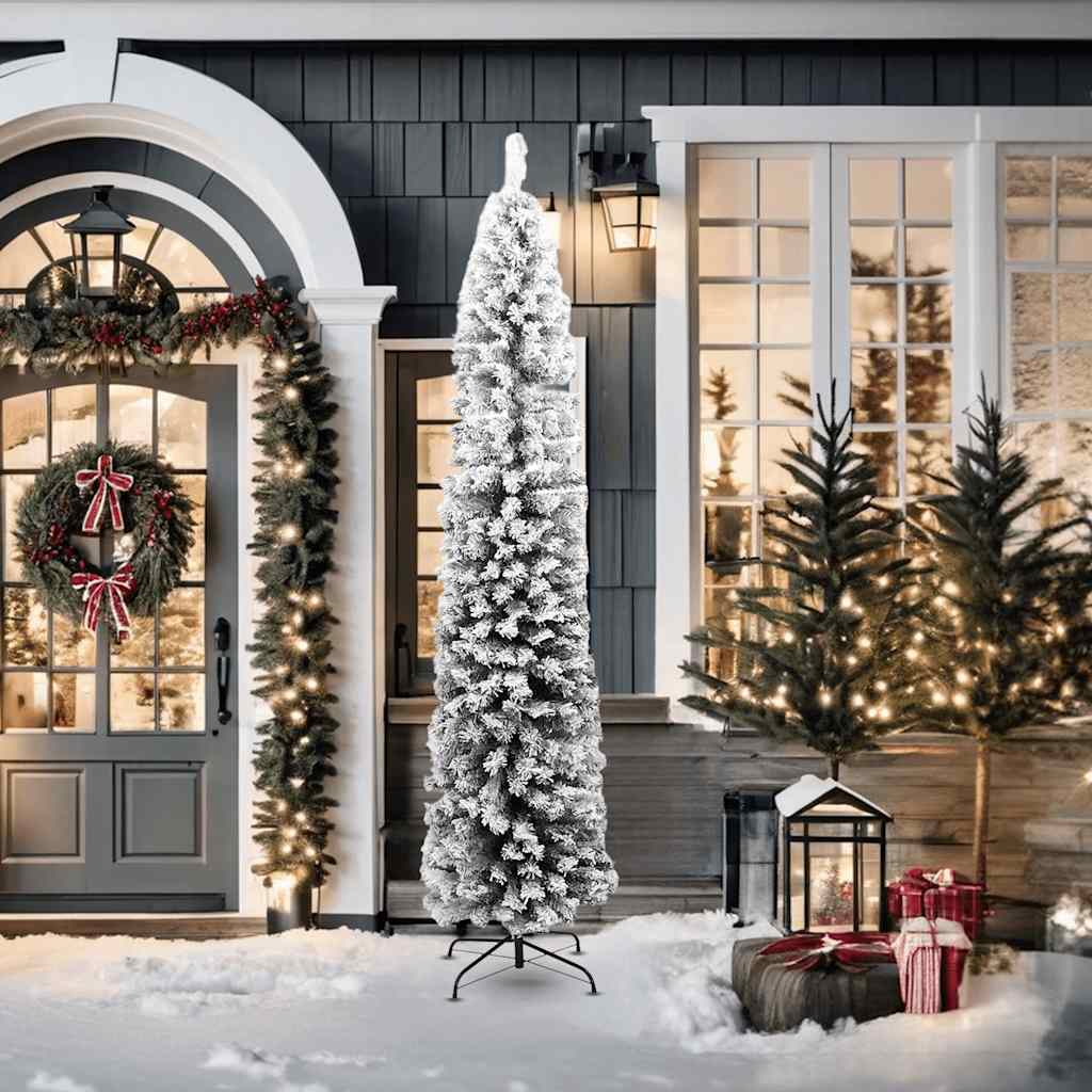 Pom de Crăciun artificial, subțire, cu zăpadă, verde 210 cm PVC