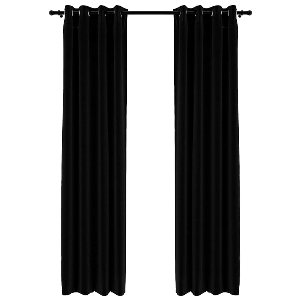 Draperii opace, aspect in, cu ocheți, 2 buc., negru, 140x225 cm