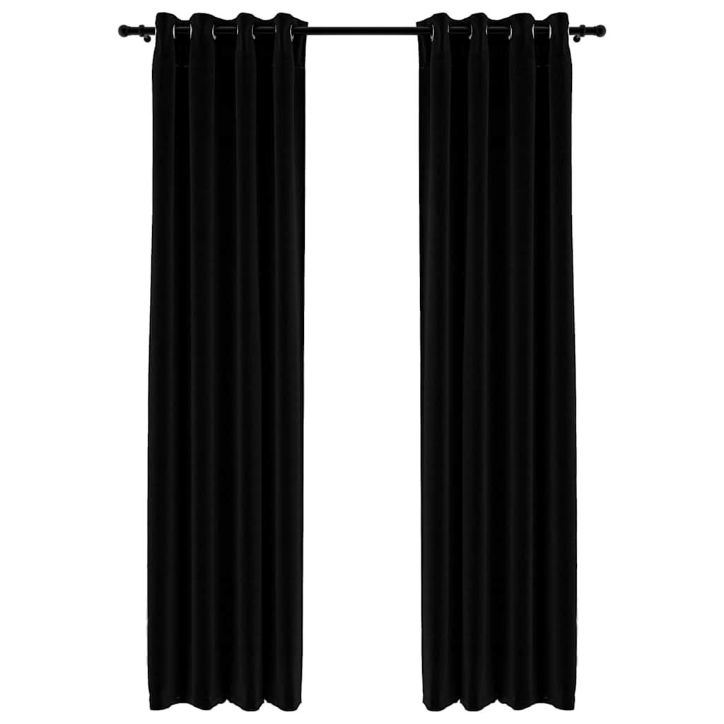 Perdele opace, aspect pânză, ocheți, 2 buc., negru, 140x245 cm