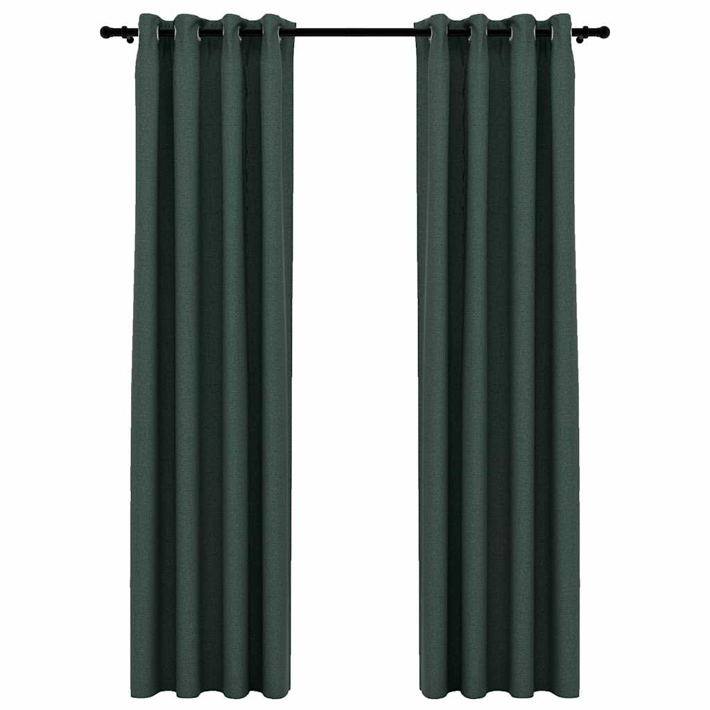 Draperii opace, aspect in, cu ocheți, 2 buc., verde, 140x245 cm