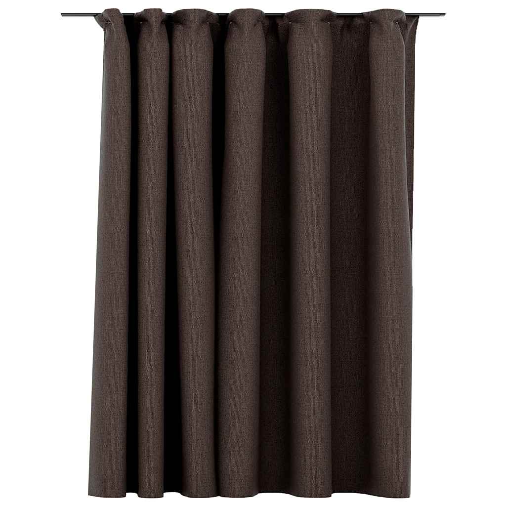 Draperie opacă, aspect de in, gri taupe, 290x245 cm, cu cârlige