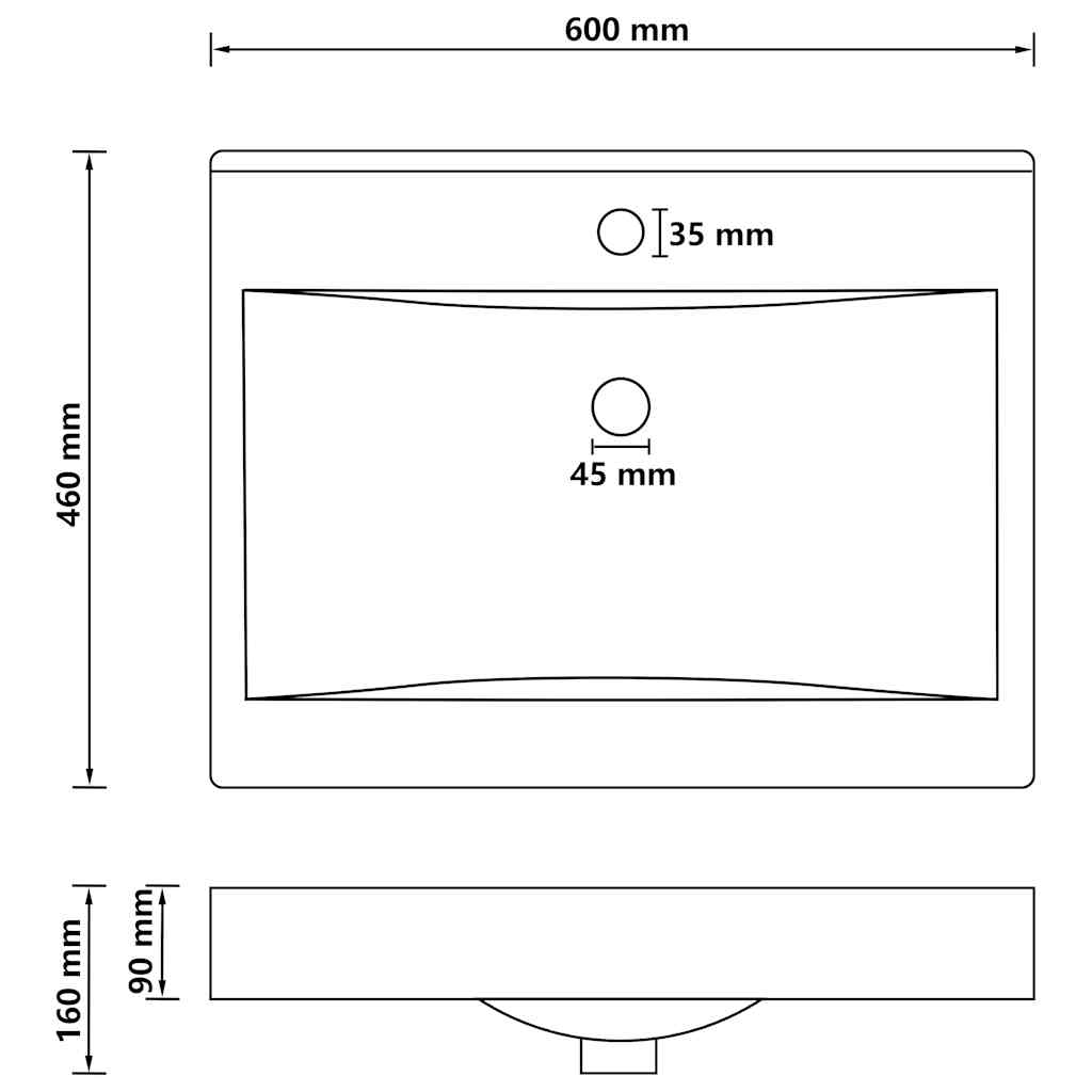 Chiuvetă baie lux, orificiu robinet negru mat 60x46 cm ceramică