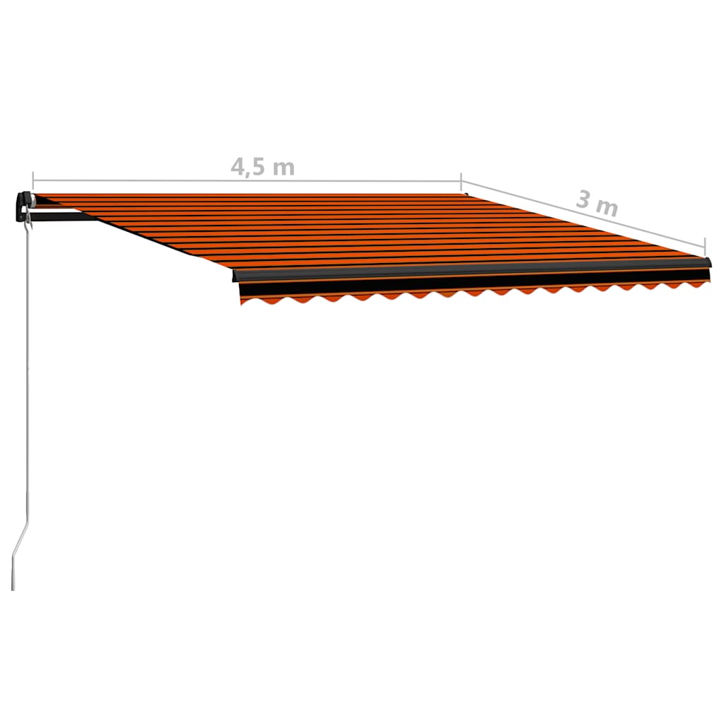 Copertină retractabilă manual LED portocaliu/maro, 450 x 300 cm
