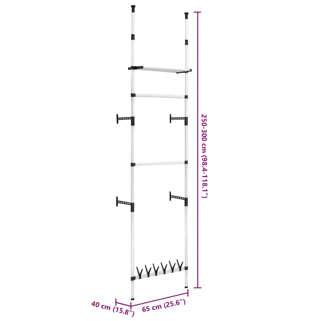 Sistem șifonier telescopic, cu bare și raft, aluminiu