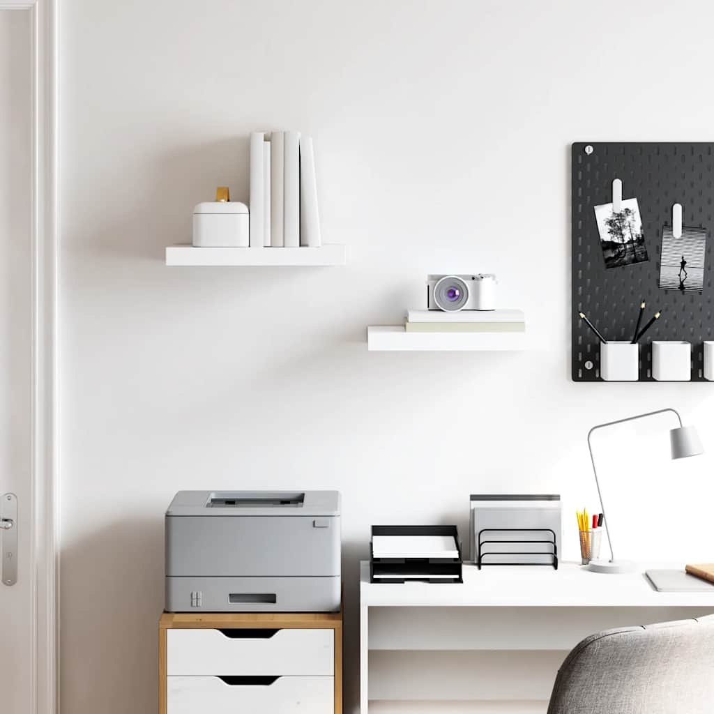 Rafturi de perete, 2 buc., alb extralucios, 40x23x3,8 cm, MDF