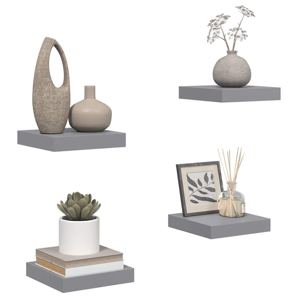 Rafturi de perete, 4 buc., gri, 23 x 23,5 x 3,8 cm, MDF