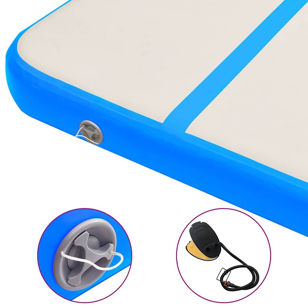 Saltea gimnastică gonflabilă cu pompă albastru 400x100x20cm PVC