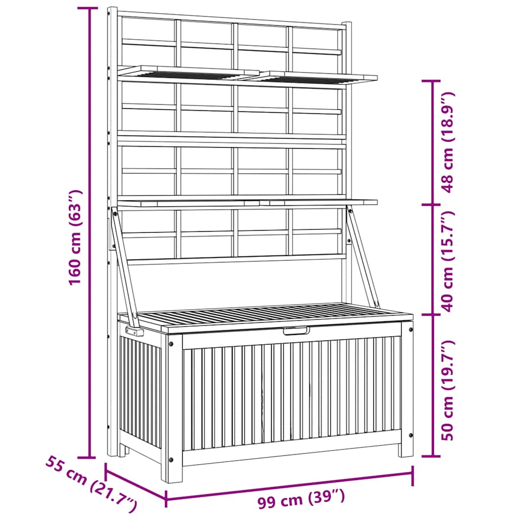Cutie depozitare cu spalier, gri 99x55x160 cm lemn masiv acacia
