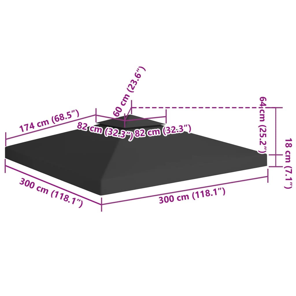 Acoperiș de pavilion, 2 niveluri, negru, 3x3 m, 310 g/m²