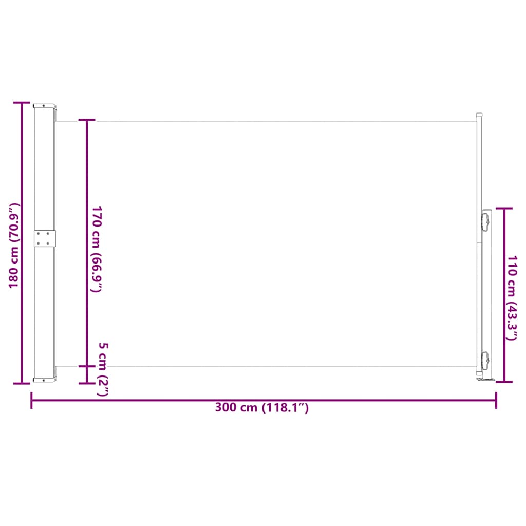 Copertină laterală retractabilă de terasă, crem, 180x300 cm