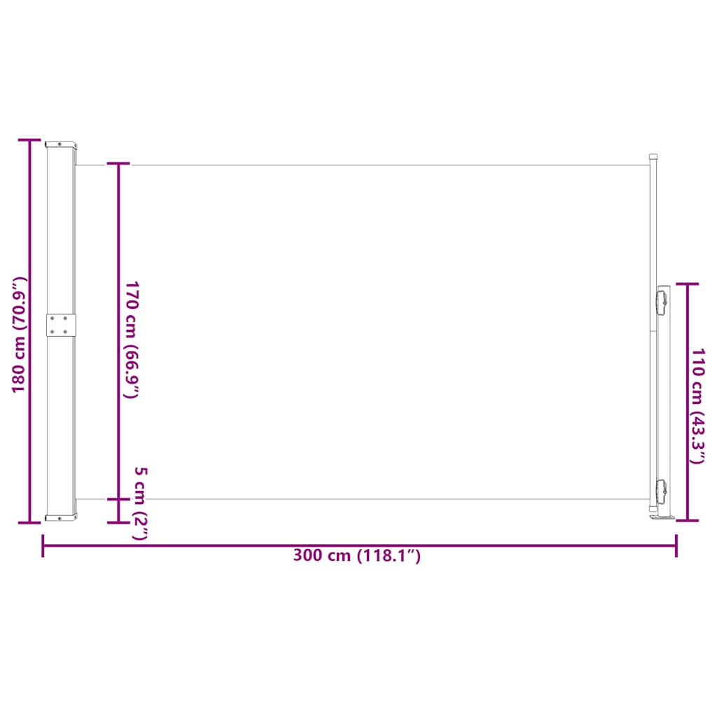 Copertină laterală retractabilă de terasă, gri, 180x300 cm