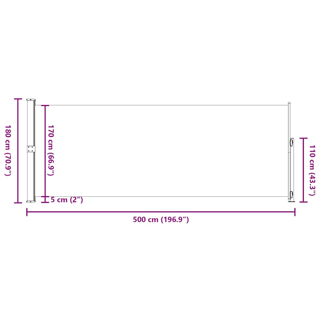 Copertină laterală retractabilă de terasă, negru, 180x500 cm
