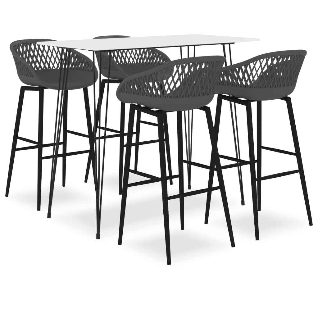 Set mobilier de bar, 5 piese, alb și gri