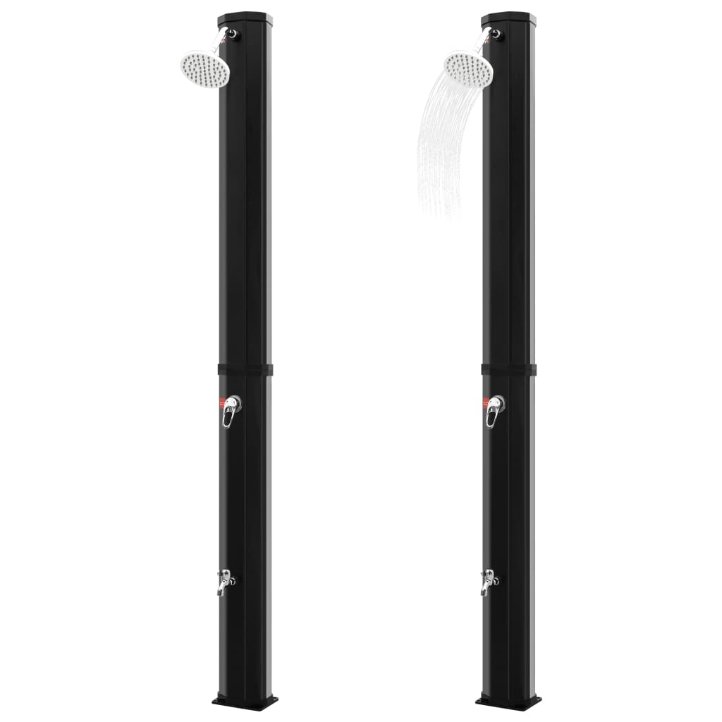 Duș solar de exterior cu cap de duș și robinet, negru, 35 L