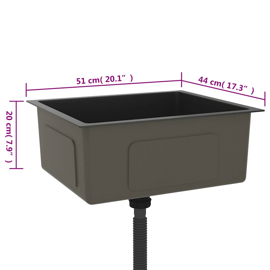 Chiuvetă de bucătărie lucrată manual, negru, oțel inoxidabil