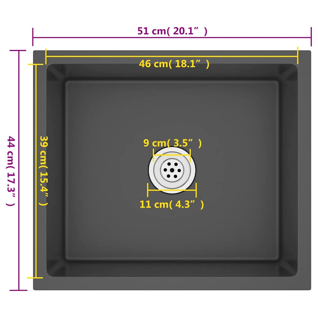 Chiuvetă de bucătărie lucrată manual, negru, oțel inoxidabil