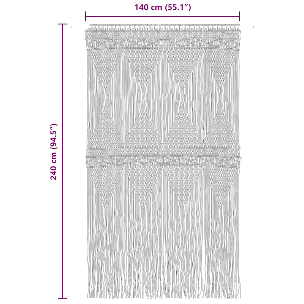 Perdea macrame, antracit, 140 x 240 cm, bumbac
