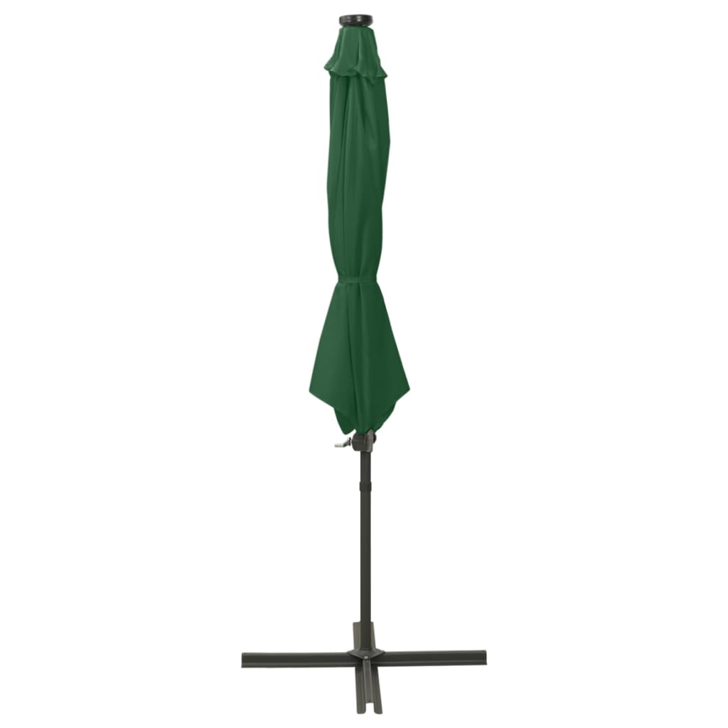 Umbrelă în consolă cu stâlp și LED-uri, verde, 300 cm