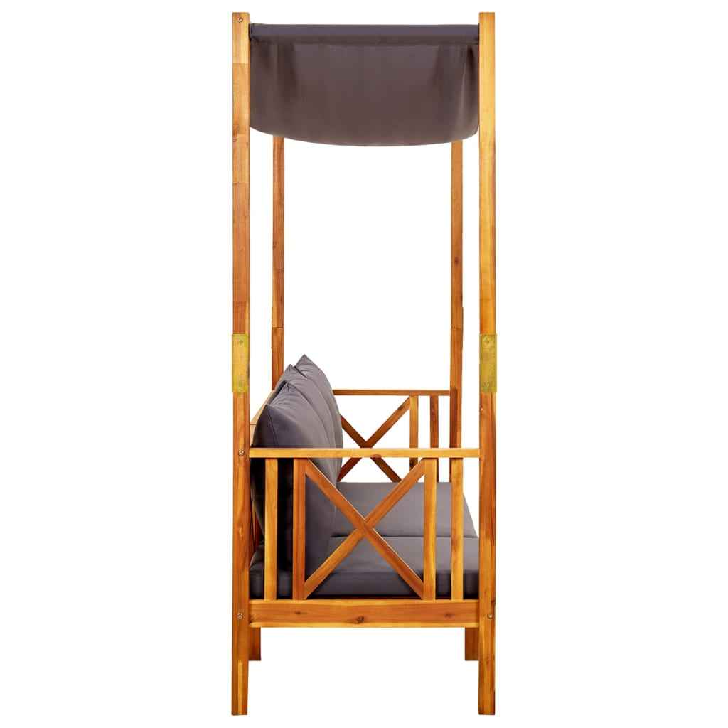 Bancă de grădină cu copertină şi taburete, lemn masiv de acacia