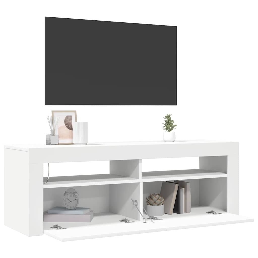 Comodă TV cu lumini LED, alb, 120x35x40 cm
