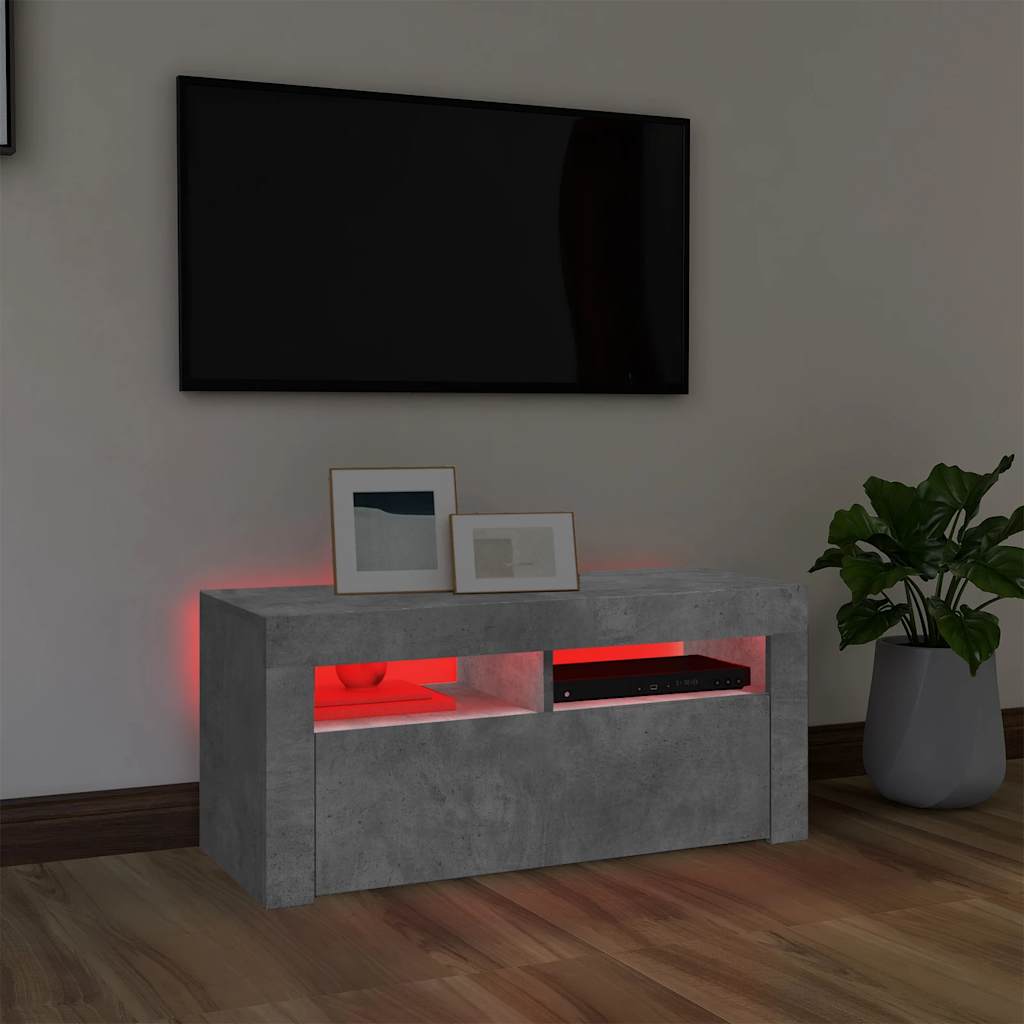 Comodă TV cu lumini LED, gri beton, 90x35x40 cm