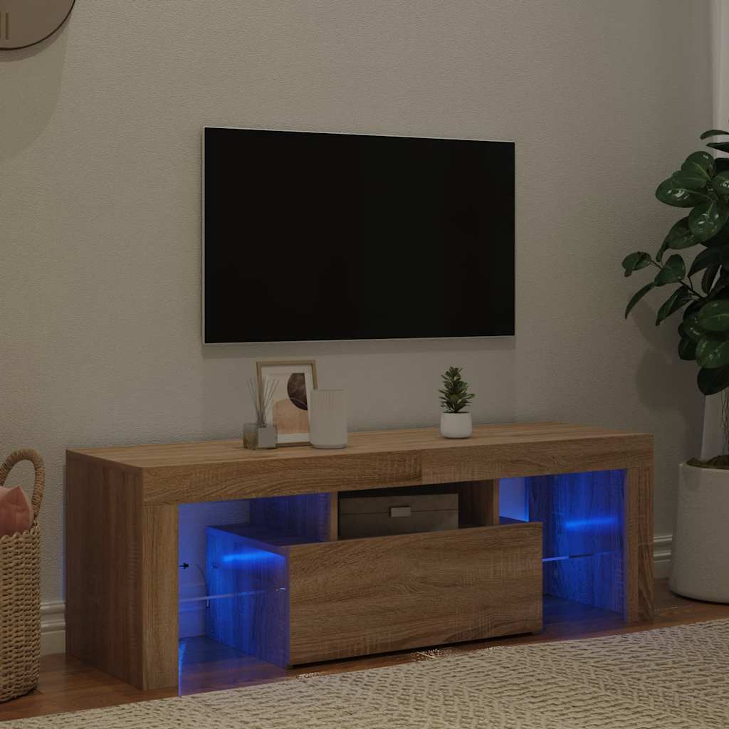 Comodă TV cu lumini LED, stejar Sonoma, 120x35x40 cm
