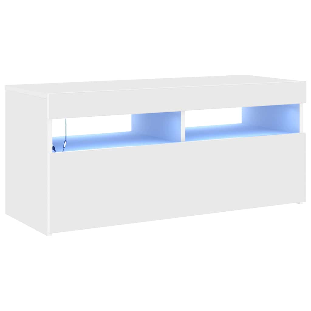 Comodă TV cu lumini LED, alb, 90x35x40 cm