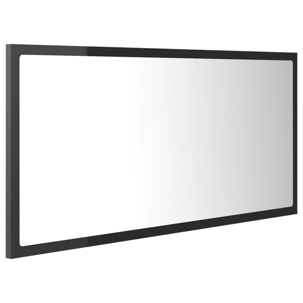 Oglindă de baie cu LED, gri extralucios, 90x8,5x37 cm, acril