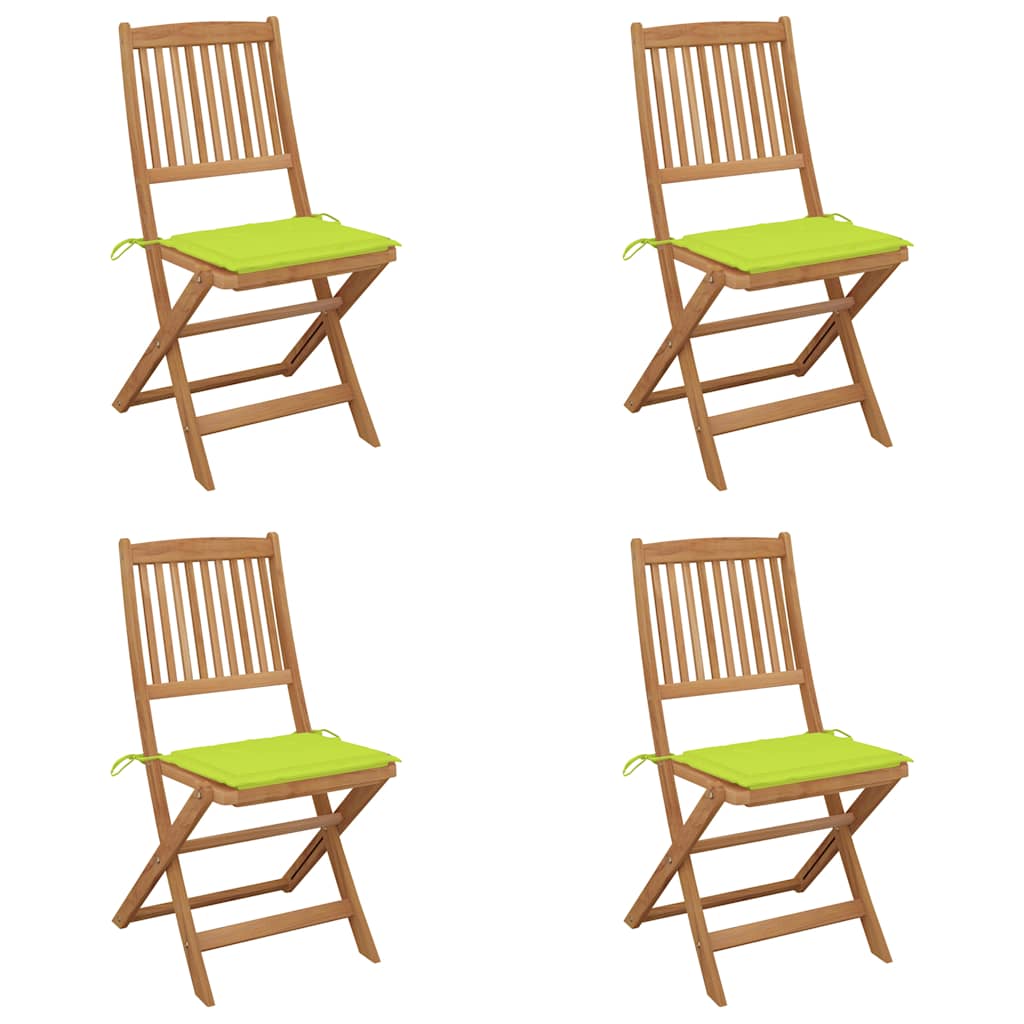 Scaune grădină pliabile cu perne, 4 buc., lemn masiv de acacia