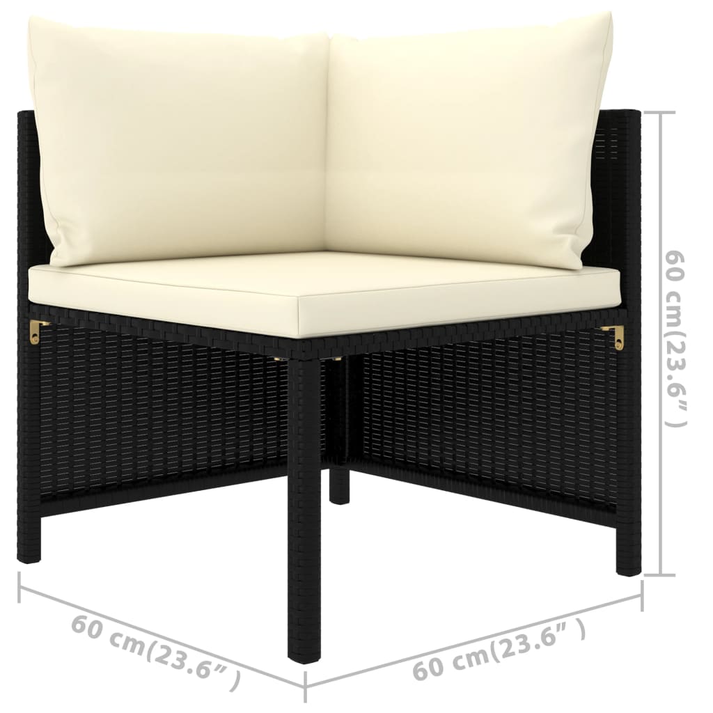 Set mobilier de grădină cu perne, 6 piese, negru, poliratan