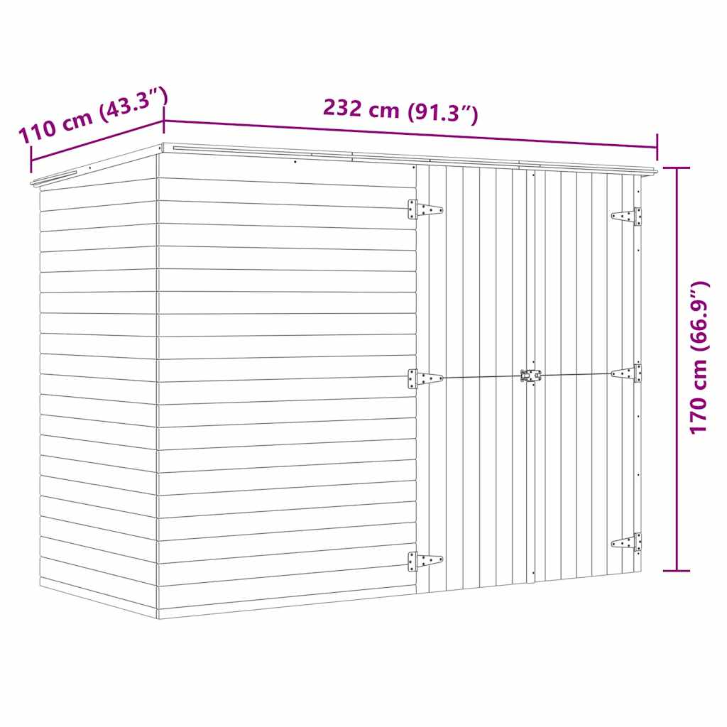 Magazie de grădină de bicicletă, 232x110x170 cm, pin tratat