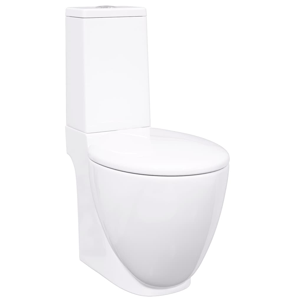 Vas WC toaletă de baie, alb, ceramică, rotund, flux inferior