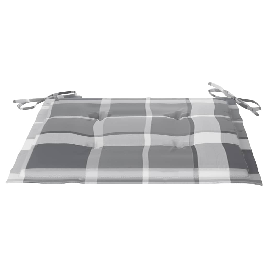 Scaune de grădină cu perne gri carouri, 4 buc., lemn masiv tec