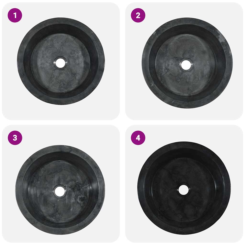 Chiuvetă, negru, Ø40x15 cm, marmură