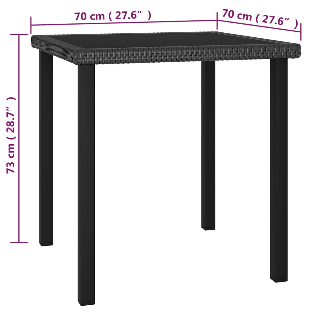 Set de mobilier de grădină, 3 piese, negru, poliratan