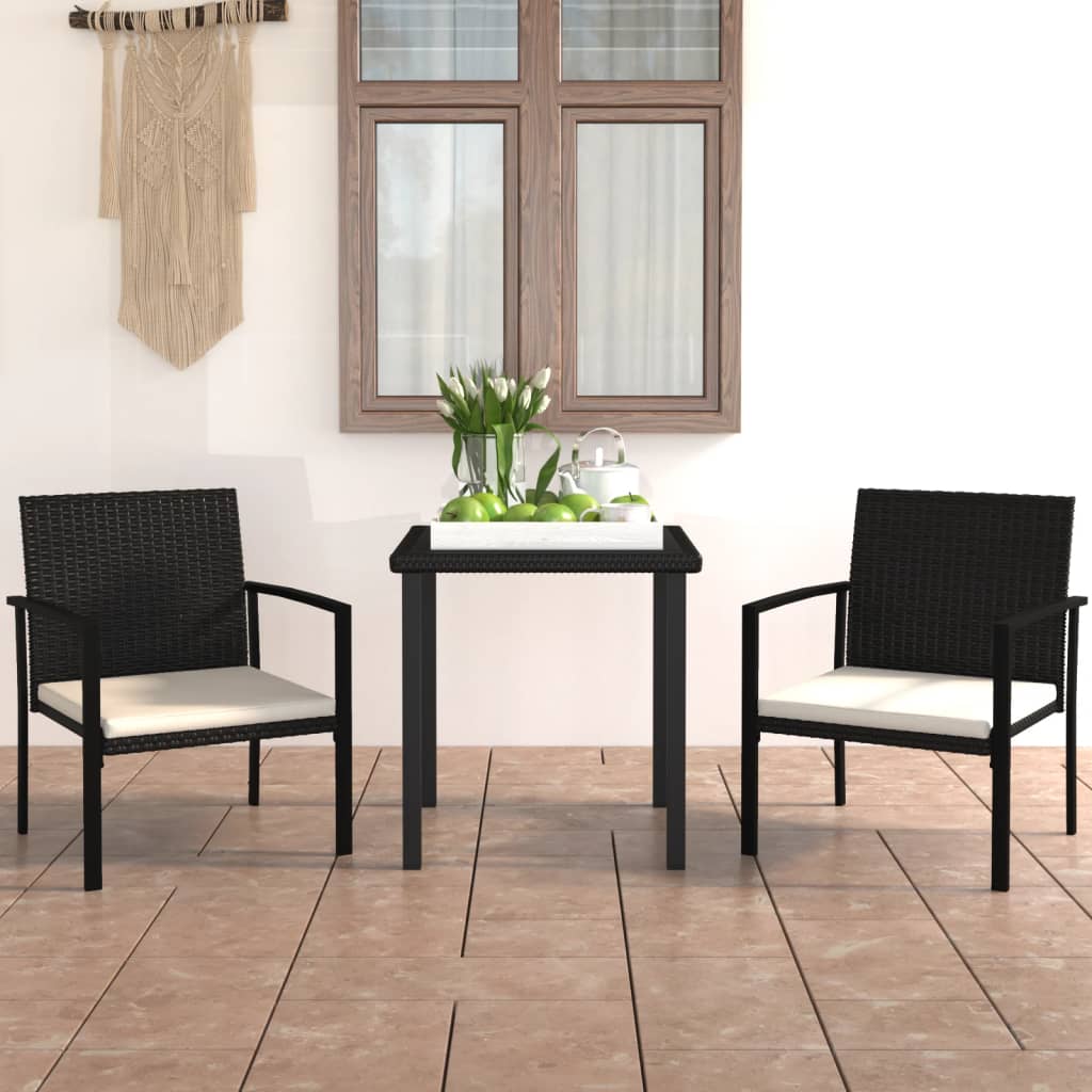 Set de mobilier de grădină, 3 piese, negru, poliratan