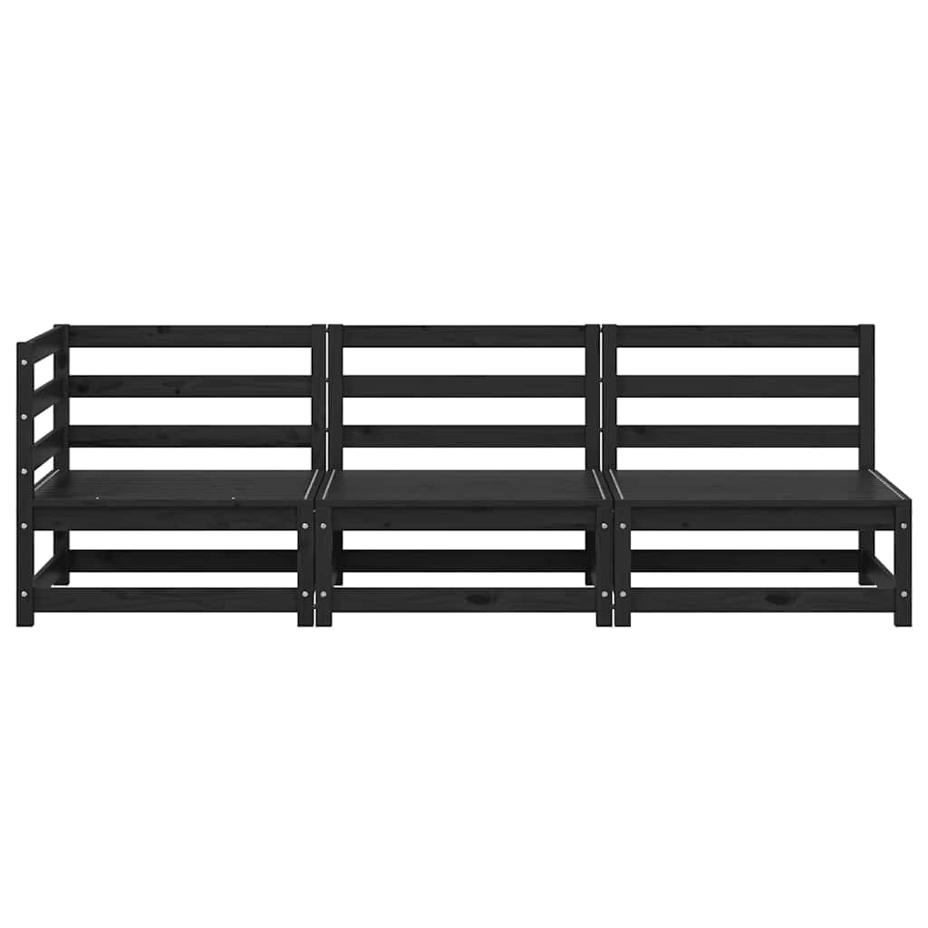 Set mobilier de grădină, 3 piese, negru, lemn masiv de pin