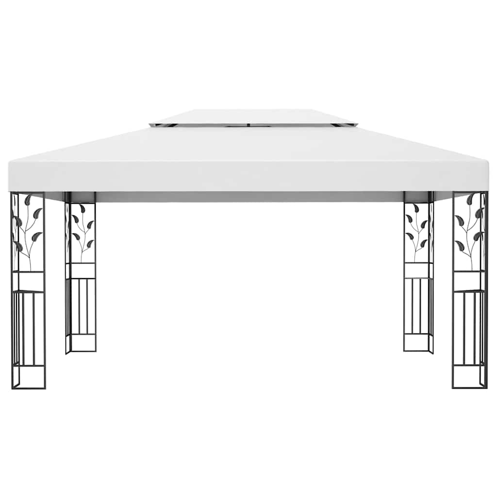 Pavilion cu acoperiș dublu & șiruri de lumini LED, alb, 3x4 m