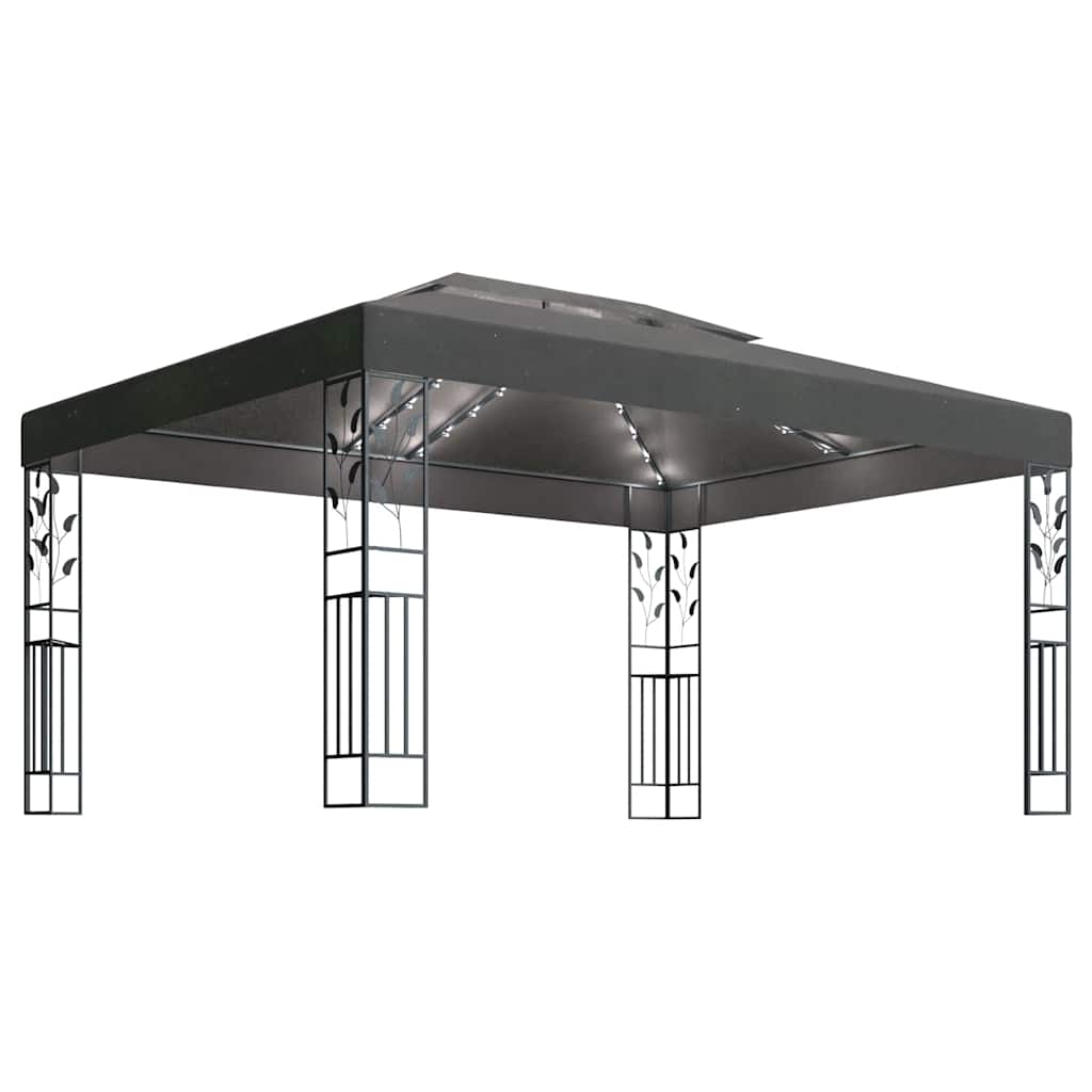 Pavilion cu acoperiș dublu&șiruri de lumini LED,antracit, 3x4 m