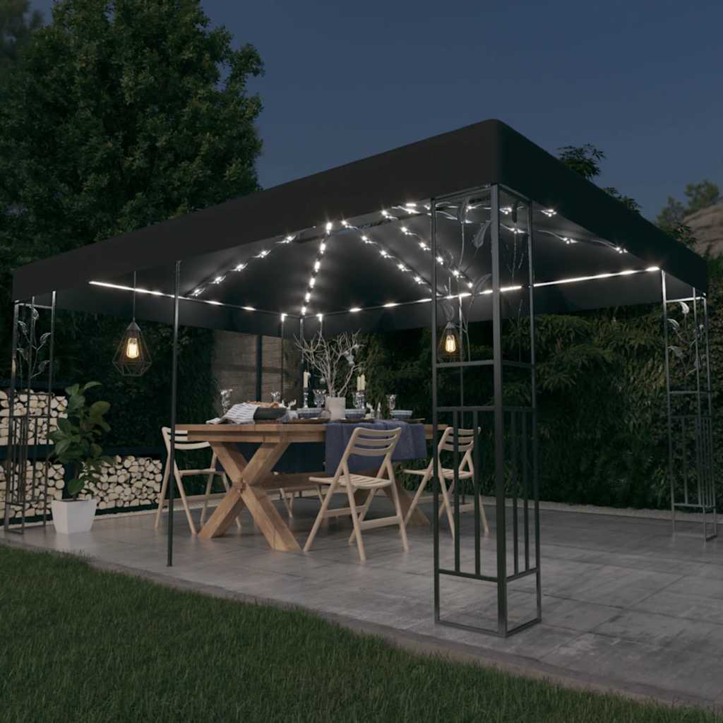 Pavilion cu acoperiș dublu&șiruri de lumini LED,antracit, 3x4 m