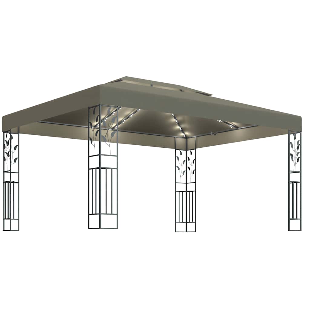 Pavilion cu acoperiș dublu & lumini LED, gri taupe, 3x4m