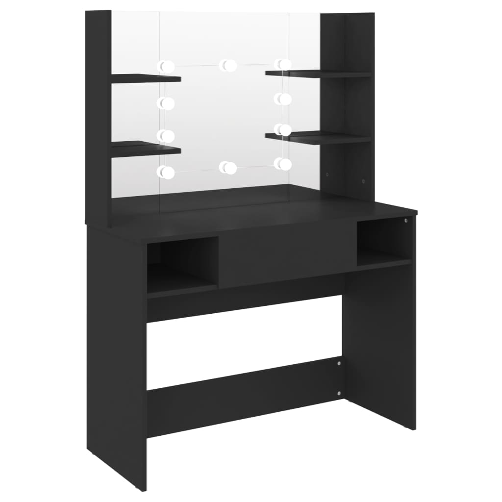 Masă machiaj cu lumini LED, negru, 100x40x135 cm , MDF